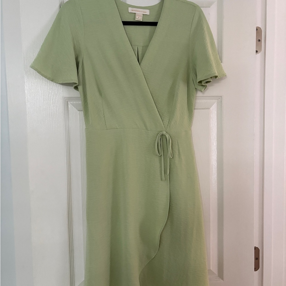 Monteau Green Flutter Sleeve Wrap Dress